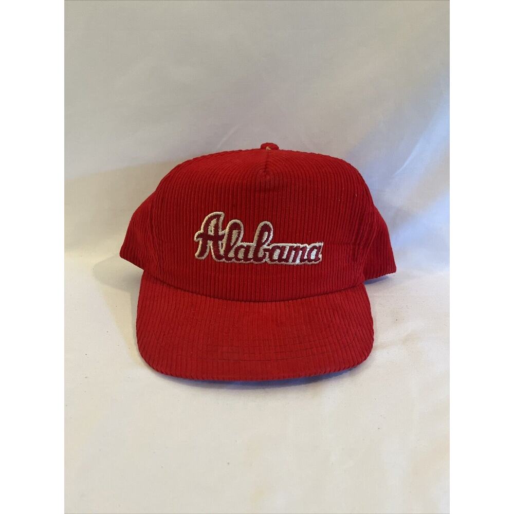 Vintage 80s Alabama Crimson Tide Snapback Hat Red Corduroy Script